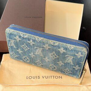 2007 Vintage Louis Vuitton Monogram Blue Denim Zippy Long Wallet